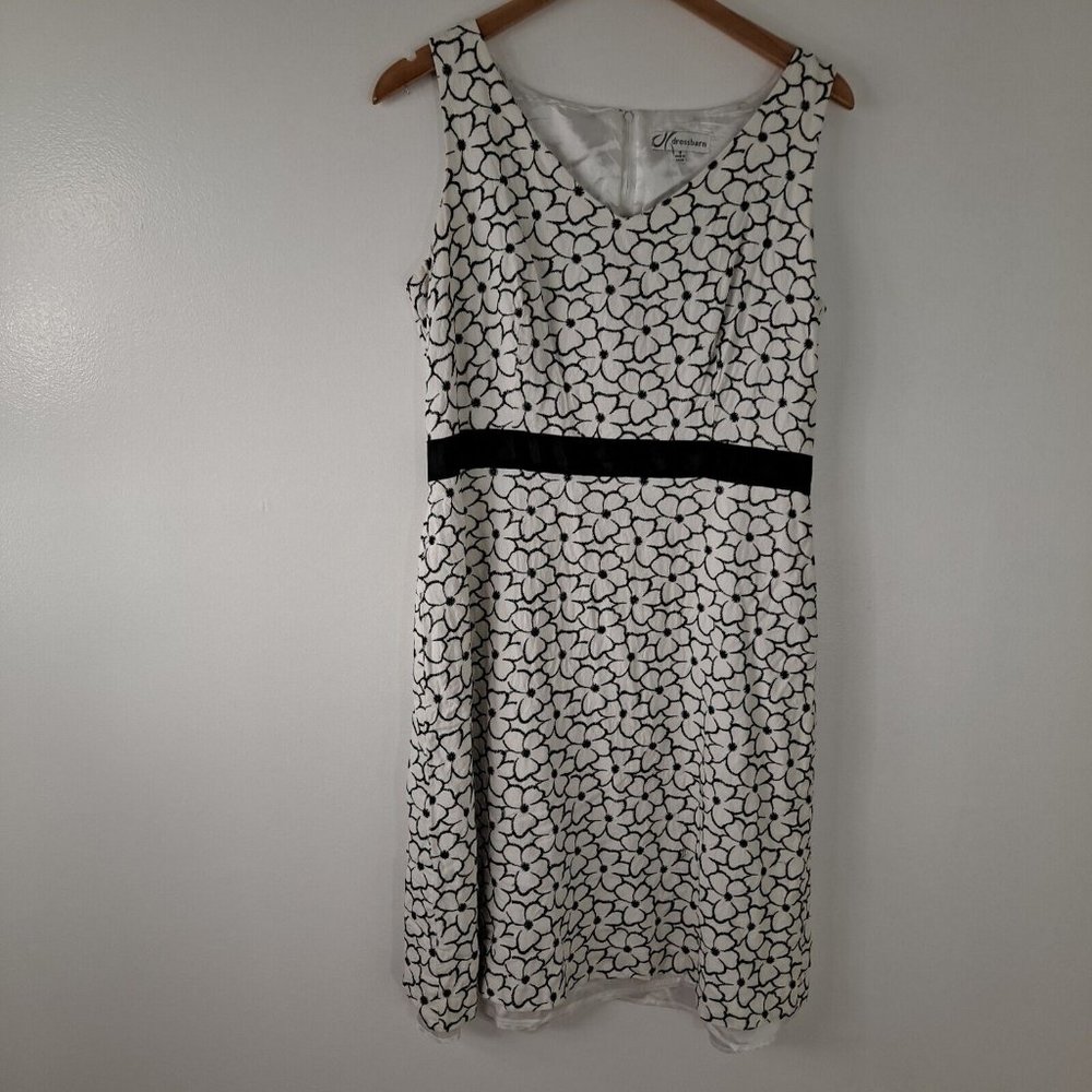 Dress Barn Dress White With Black Embroidered Poppy Flowers Women's 12